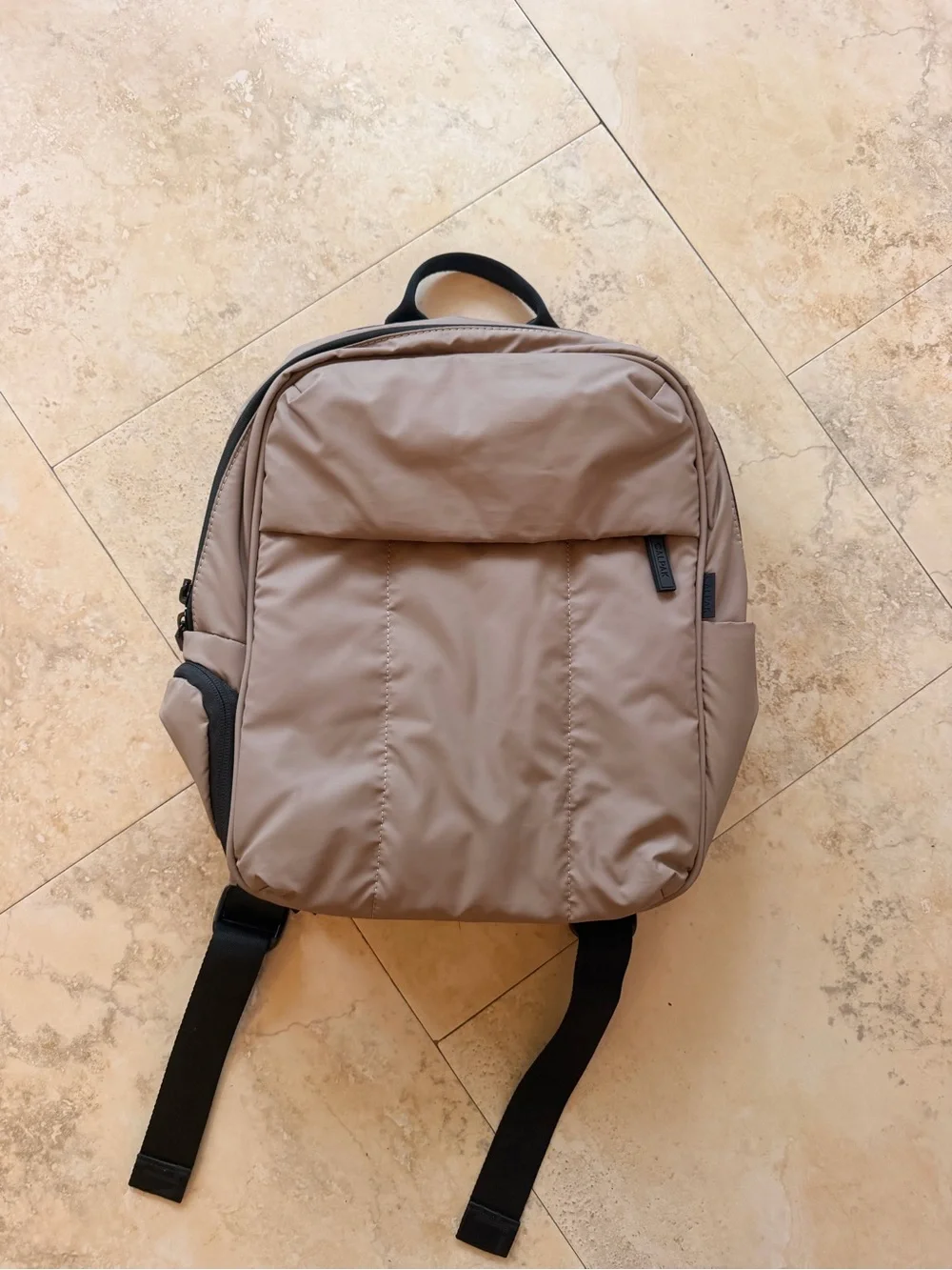 Calpak Taupe Nylon Backpack with Black Straps